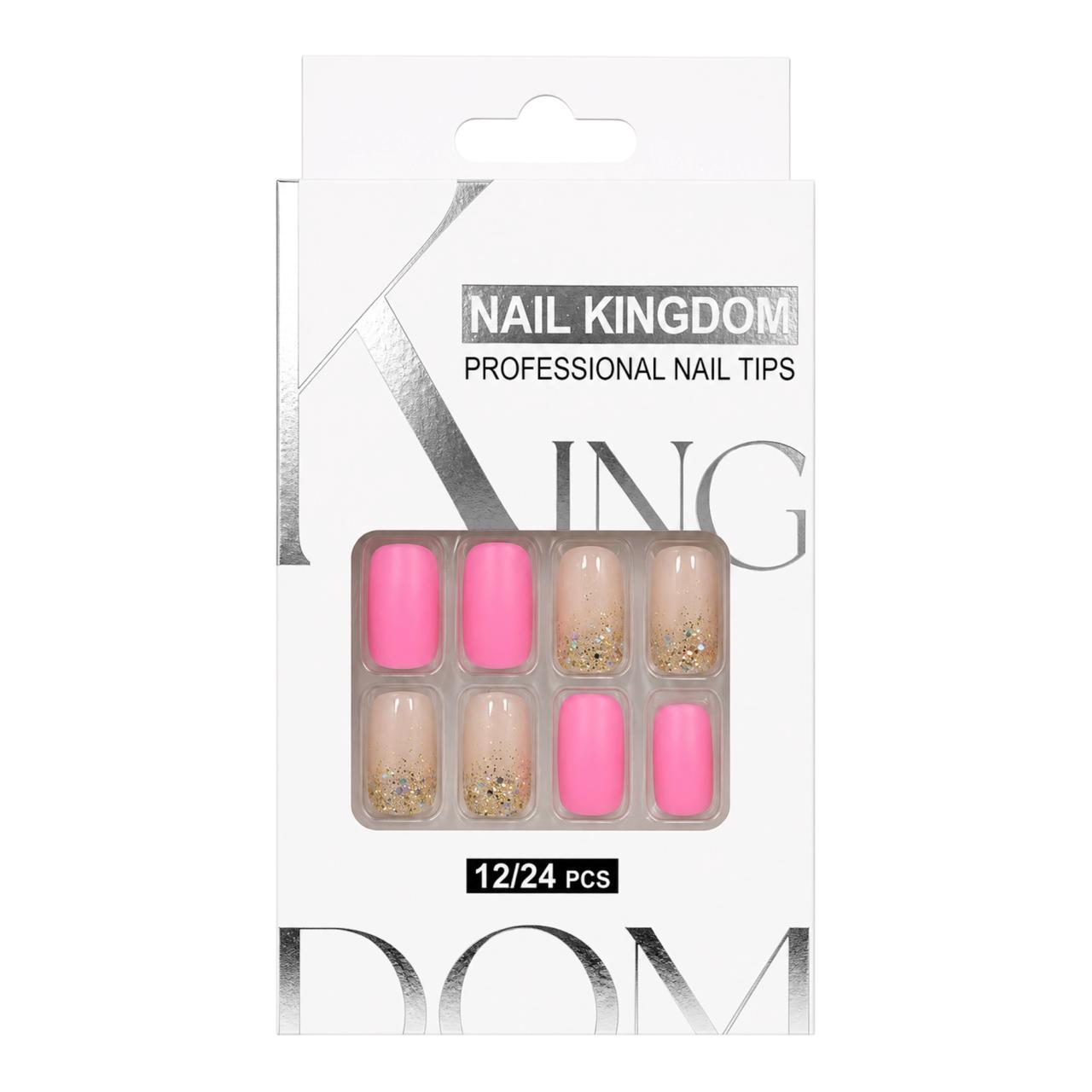 SET X12 UÑAS CORTAS PRESS ON DECORADAS NAIL KINGDOM