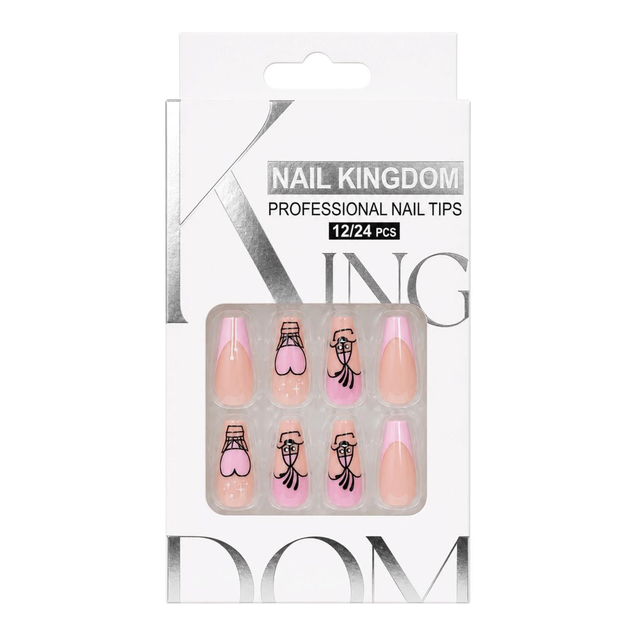 SET X12 UÑAS LARGAS PRESS ON DECORADAS NAIL KINGDOM