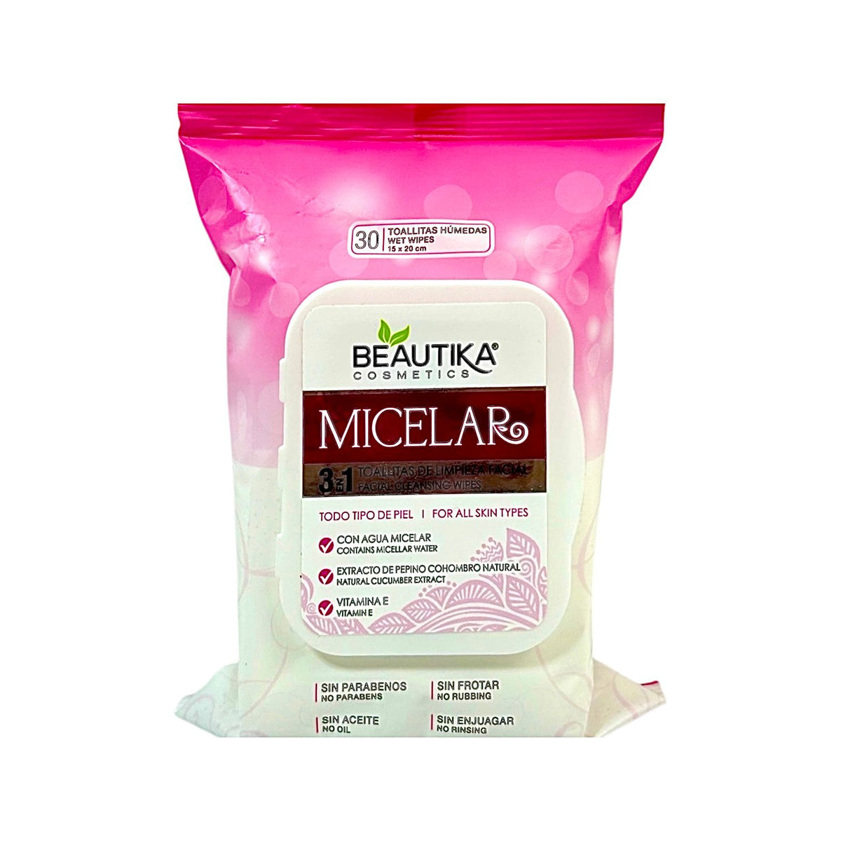 TOALLITAS DESMAQUILLANTES X30 CON AGUA MICELAR BEAUTIKA COSMETICS