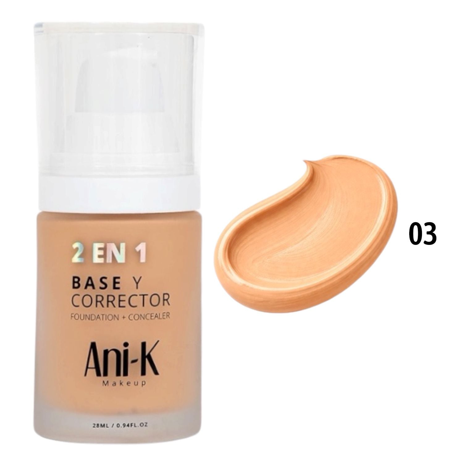 BASE Y CORRECTOR 2EN1 BONITA TONO 03 DUA 28ML ANI-K MAKEUP