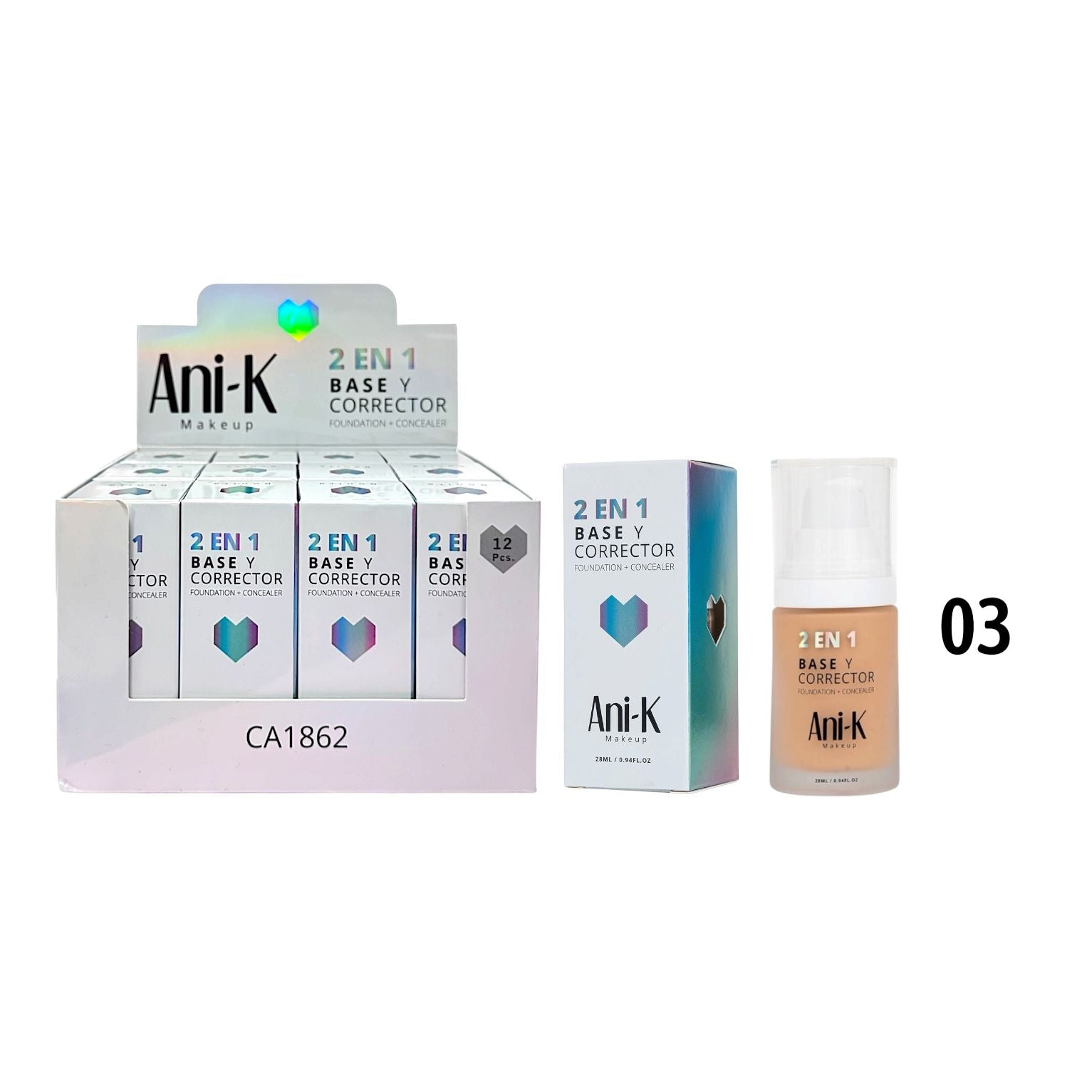 BASE Y CORRECTOR 2EN1 BONITA TONO 03 DUA 28ML ANI-K MAKEUP