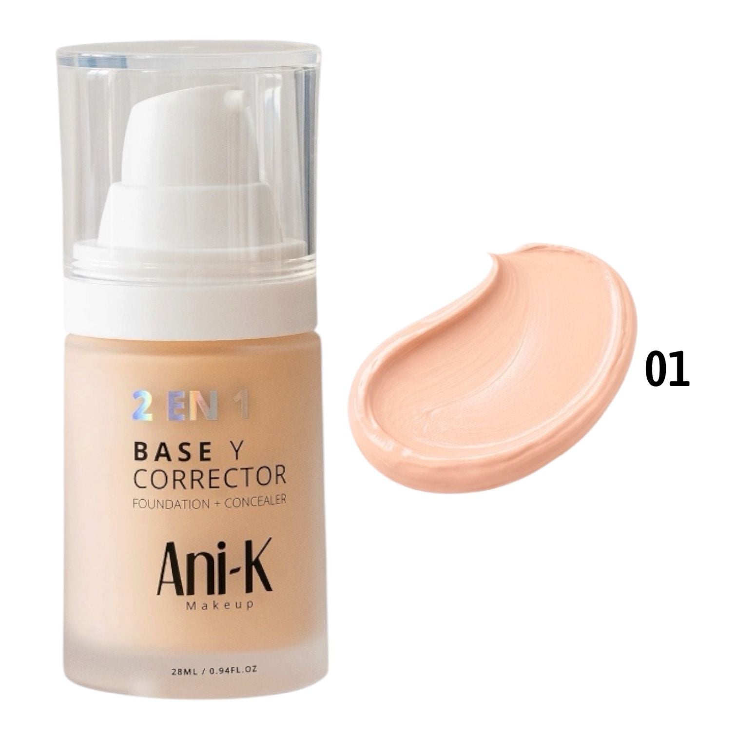 BASE Y CORRECTOR 2EN1 BONITA TONO 01 KATY 28ML ANI-K MAKEUP