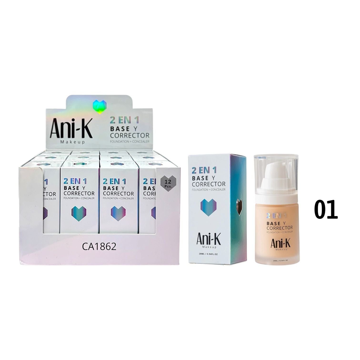 BASE Y CORRECTOR 2EN1 BONITA TONO 01 KATY 28ML ANI-K MAKEUP