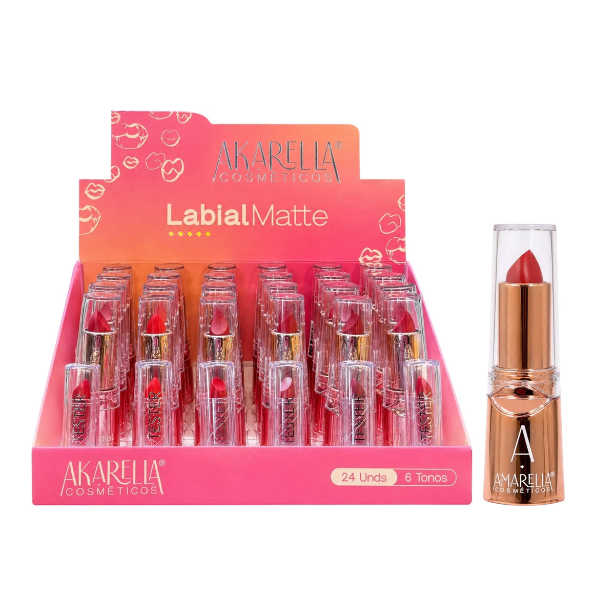 LABIAL EN BARRA MATTE TONOS ROJOS AKARELLA