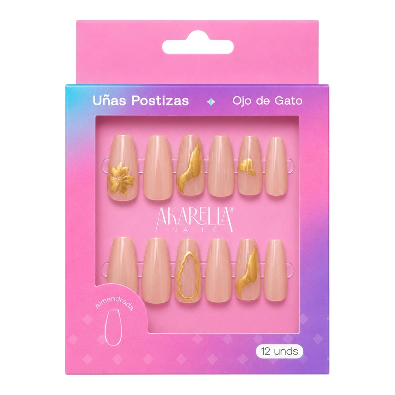 SET X12 UÑAS DECORADAS OJO DE GATO AKARELLA NAILS