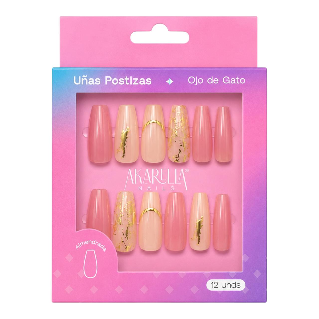 SET X12 UÑAS DECORADAS OJO DE GATO AKARELLA NAILS