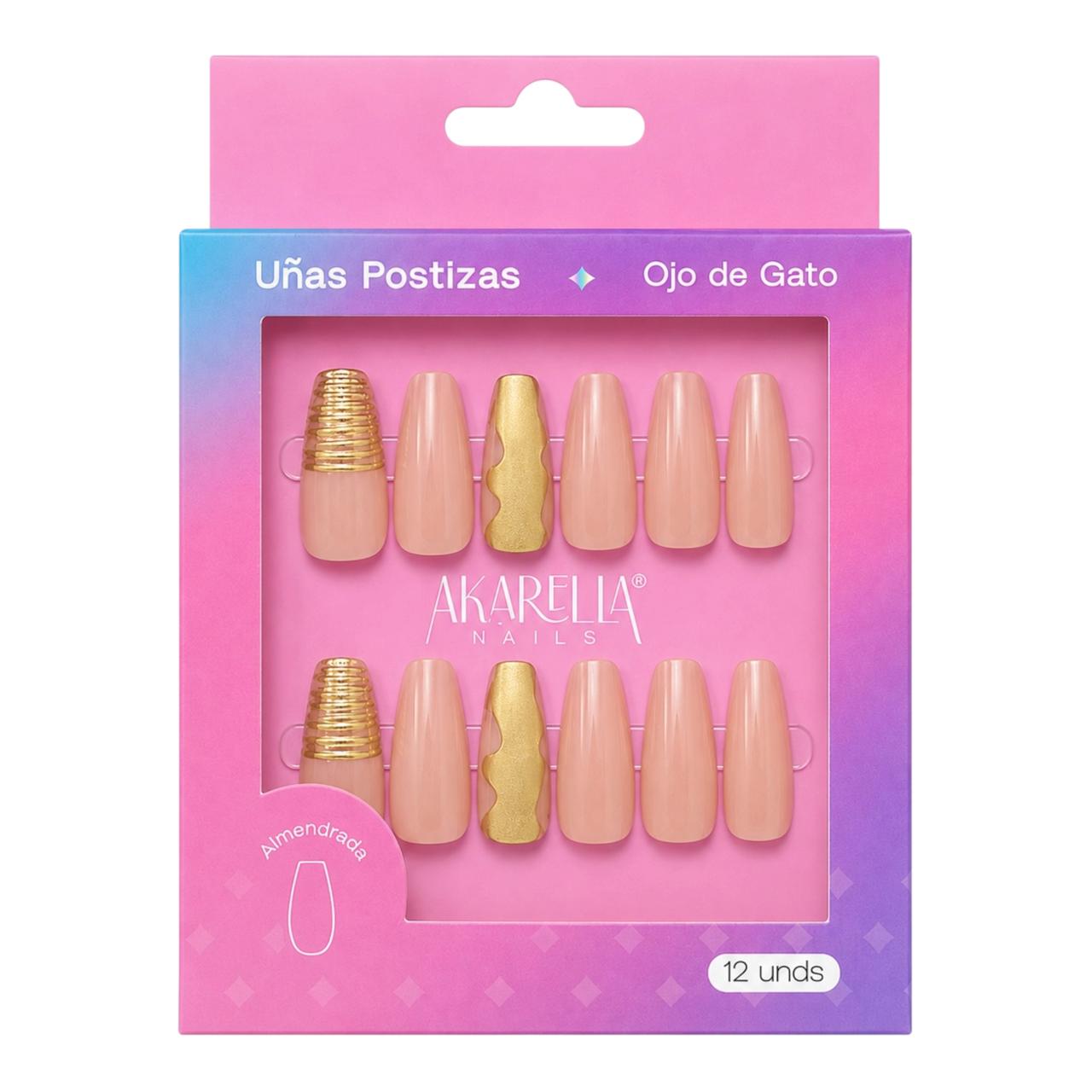 SET X12 UÑAS DECORADAS OJO DE GATO AKARELLA NAILS