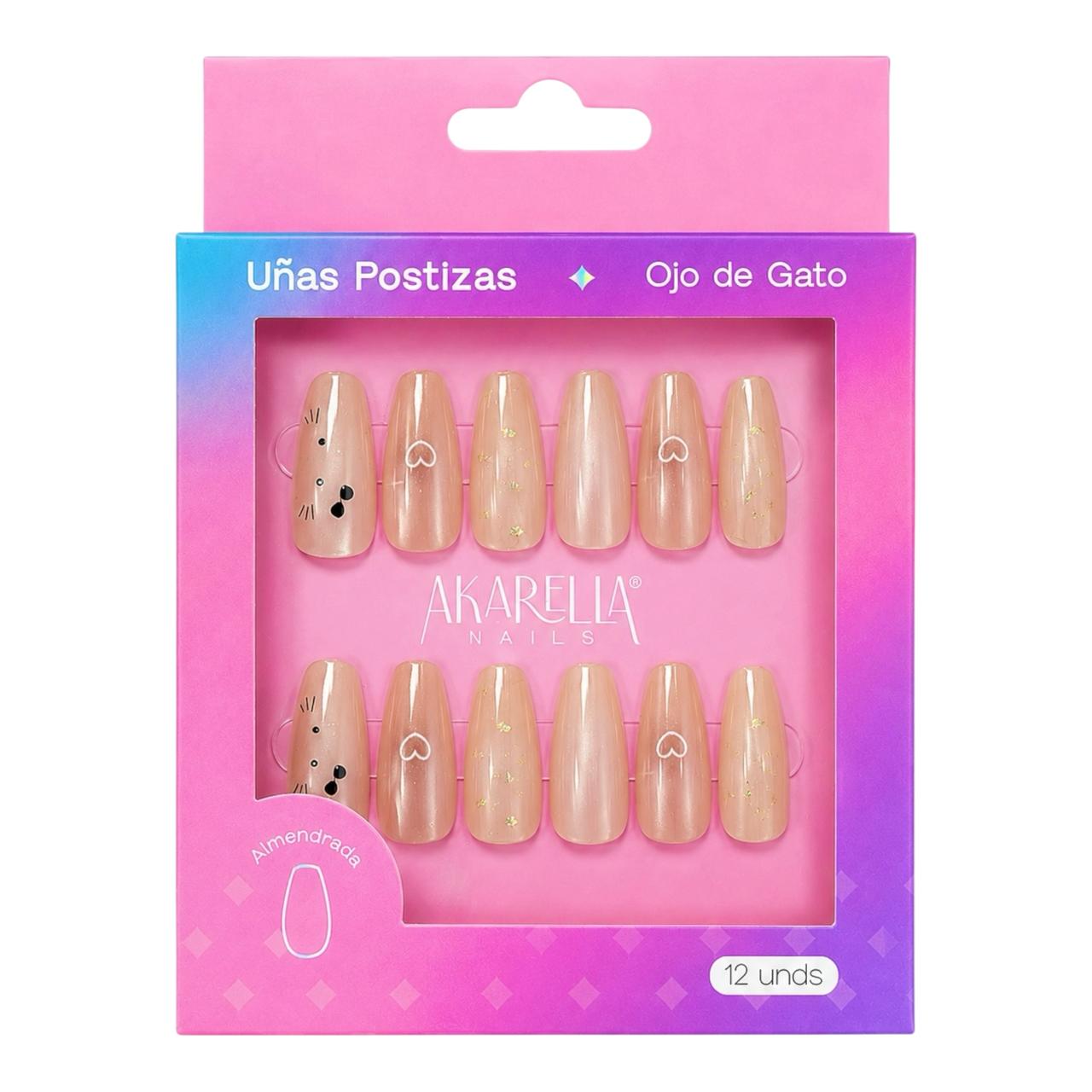 SET X12 UÑAS DECORADAS OJO DE GATO AKARELLA NAILS