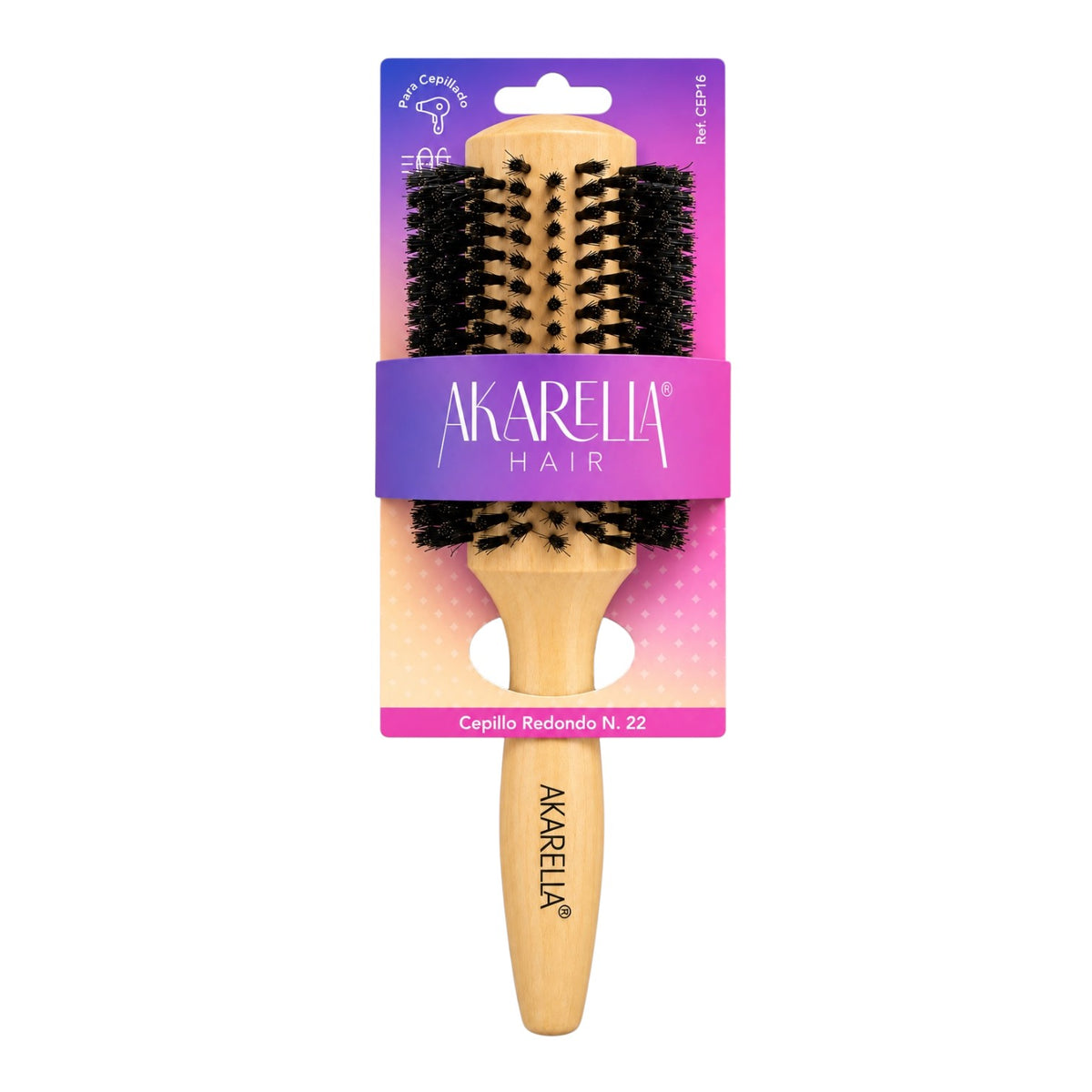 CEPILLO REDONDO MADERA 22 FILAS AKARELLA HAIR