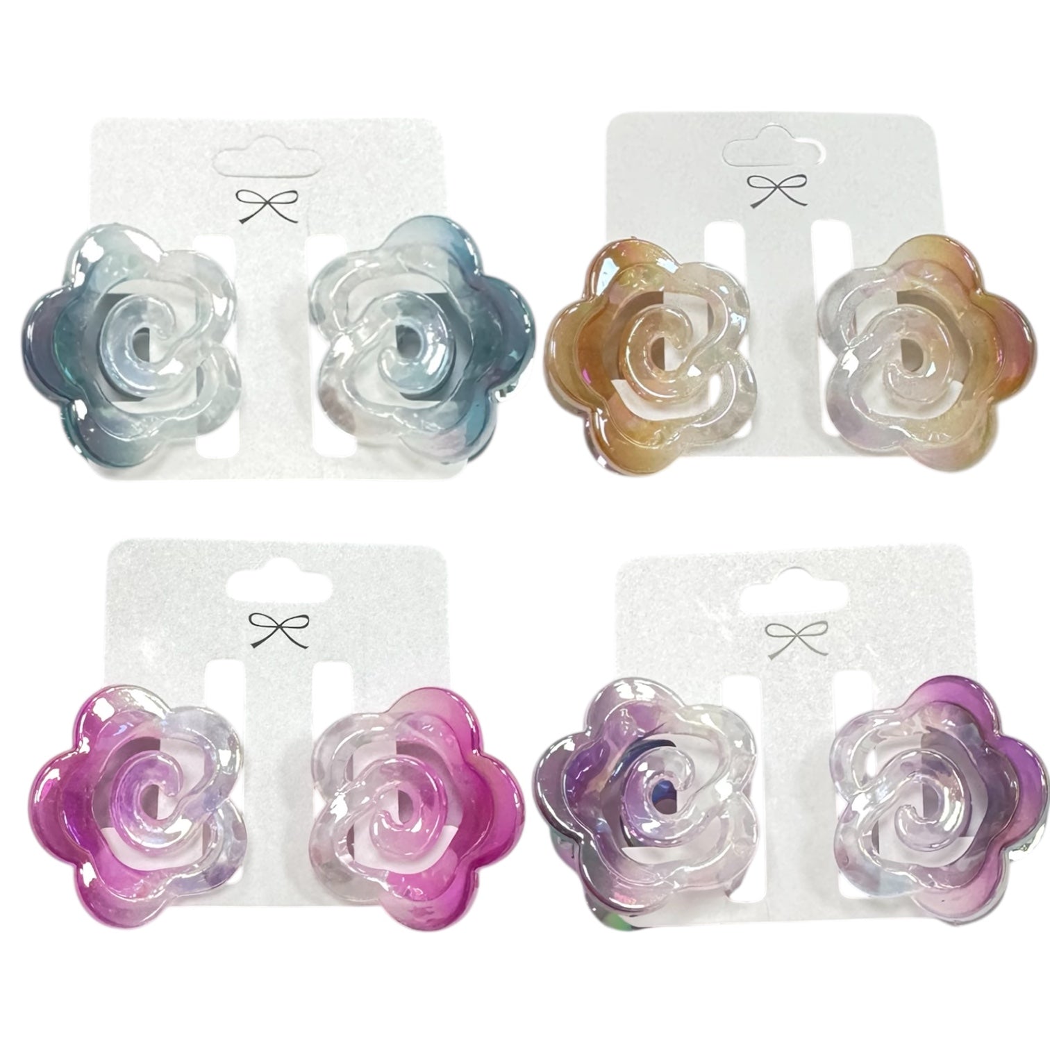CARTON X2 GANCHOS MINI FLOR MARIPOSA ONDA MOÑO DORADOS PLATEADOS TORNASOL MATTE