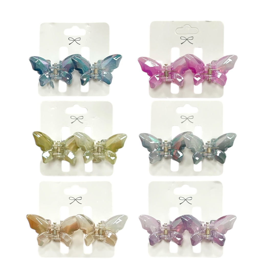 CARTON X2 GANCHOS MINI FLOR MARIPOSA ONDA MOÑO DORADOS PLATEADOS TORNASOL MATTE