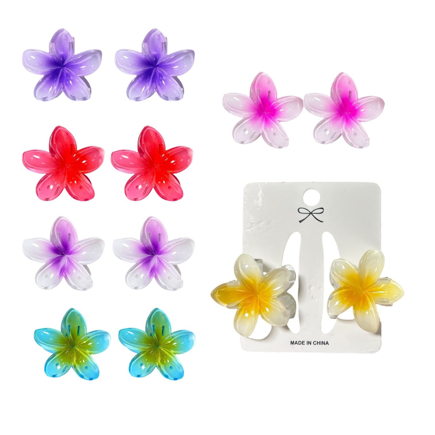 CARTON X2 GANCHOS MINI FLOR MARIPOSA ONDA MOÑO DORADOS PLATEADOS TORNASOL MATTE