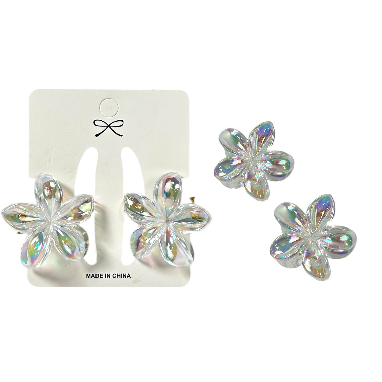 CARTON X2 GANCHOS MINI FLOR MARIPOSA ONDA MOÑO DORADOS PLATEADOS TORNASOL MATTE