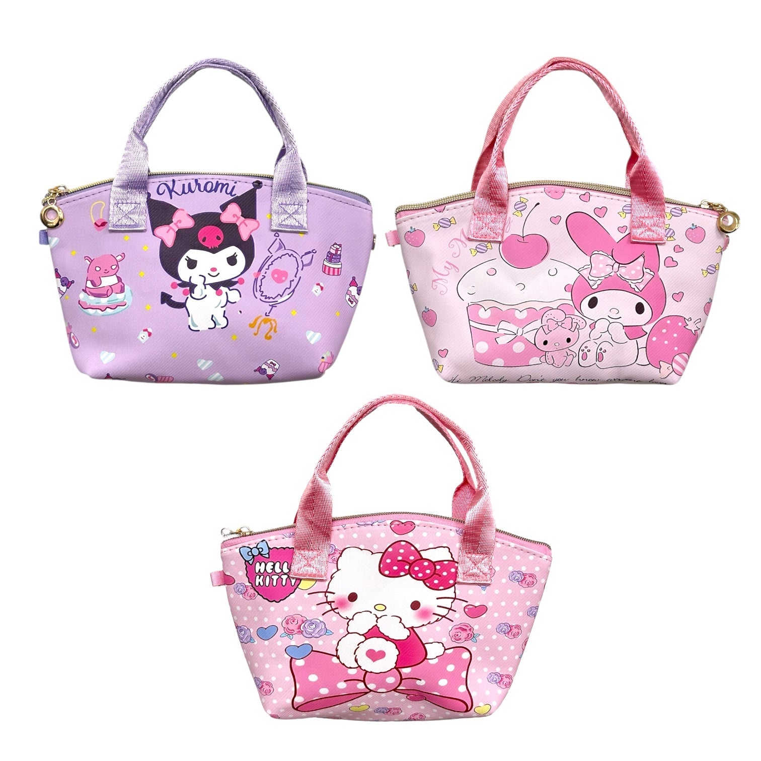 BOLSO DE MANO CON TIRA HELLO KITTY MY MELODY KUROMI