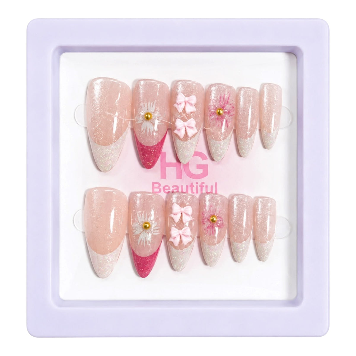 CAJITA DE UÑAS X12 DECORADAS ALMENDRADAS HG BEAUTIFUL