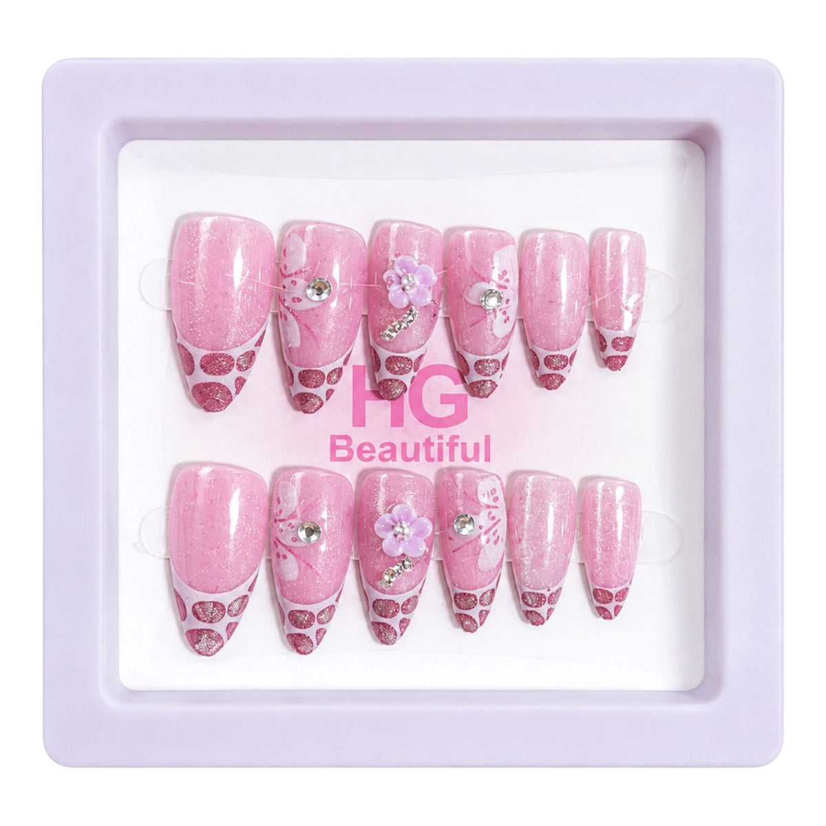 CAJITA DE UÑAS X12 DECORADAS ALMENDRADAS HG BEAUTIFUL