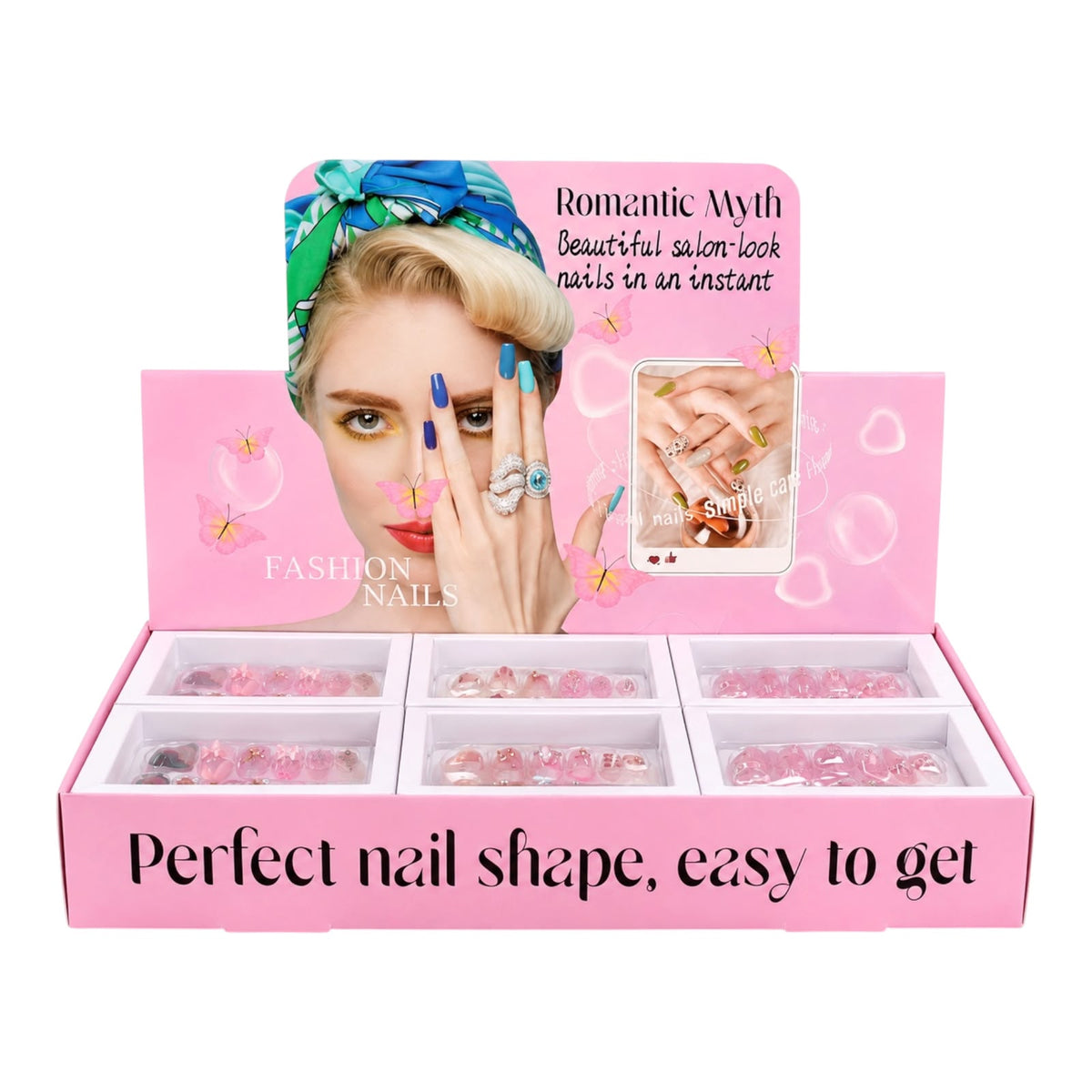 CAJITA DE UÑAS X12 DECORADAS ALMENDRADAS HG BEAUTIFUL