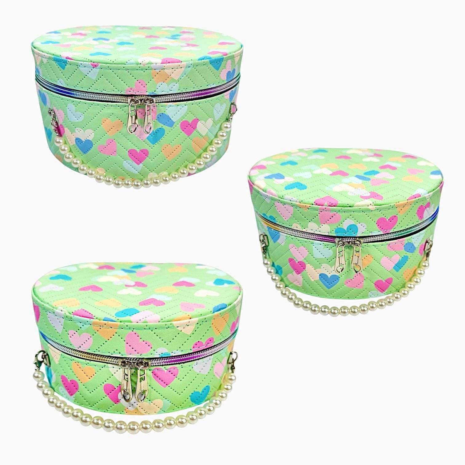 SET X3 NECESER REDONDO CORAZONCITOS AGARRADERA PERLAS