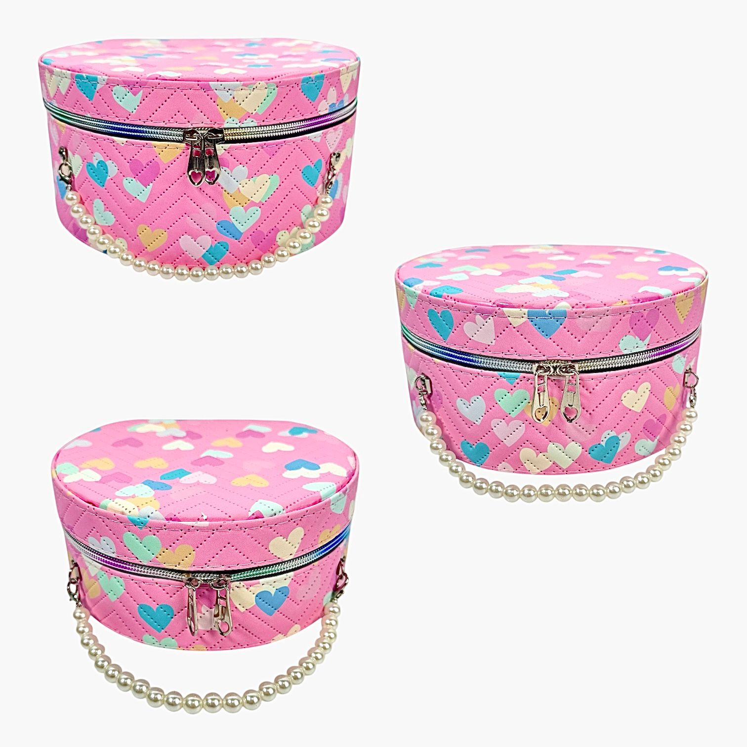SET X3 NECESER REDONDO CORAZONCITOS AGARRADERA PERLAS