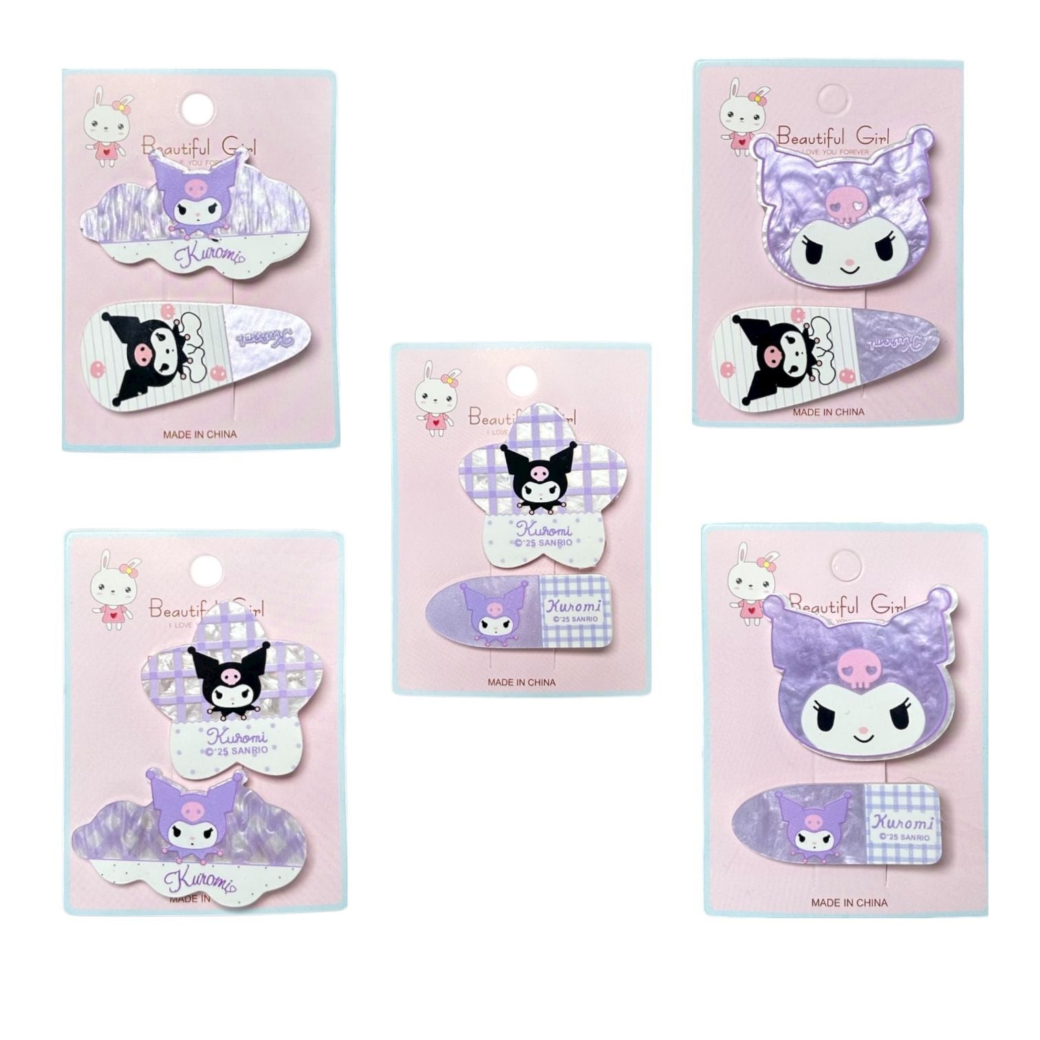 CARTON PINZA  GRANDE Y MOÑITAS STITCH/ DUO KUROMI/ HELLO KITTY CUCHARITA BEAUTIFUL GIRL