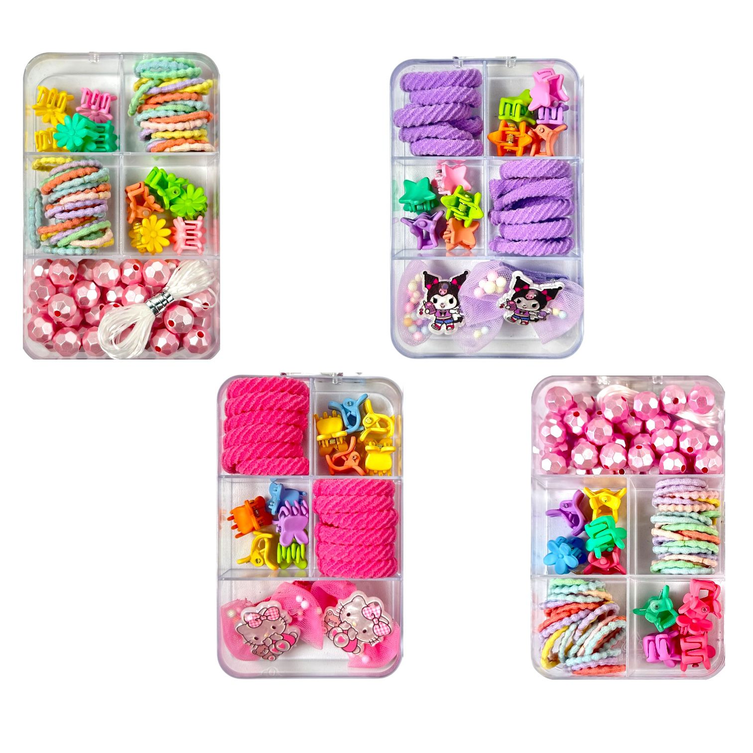 CAJITA MOÑITAS GANCHITOS LLAVERO PULSERA HELLO KITTY KUROMI LOTSO