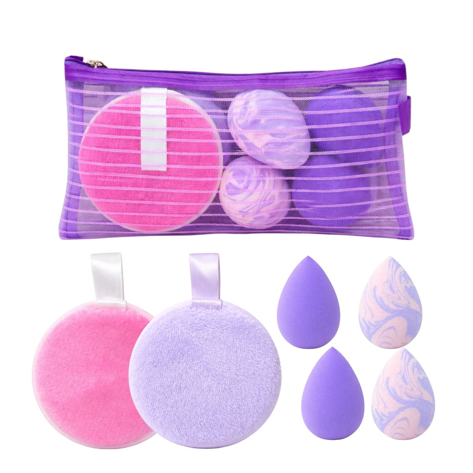 COSMETIQUERA CON BEAUTY BLENDER Y TOALLITAS