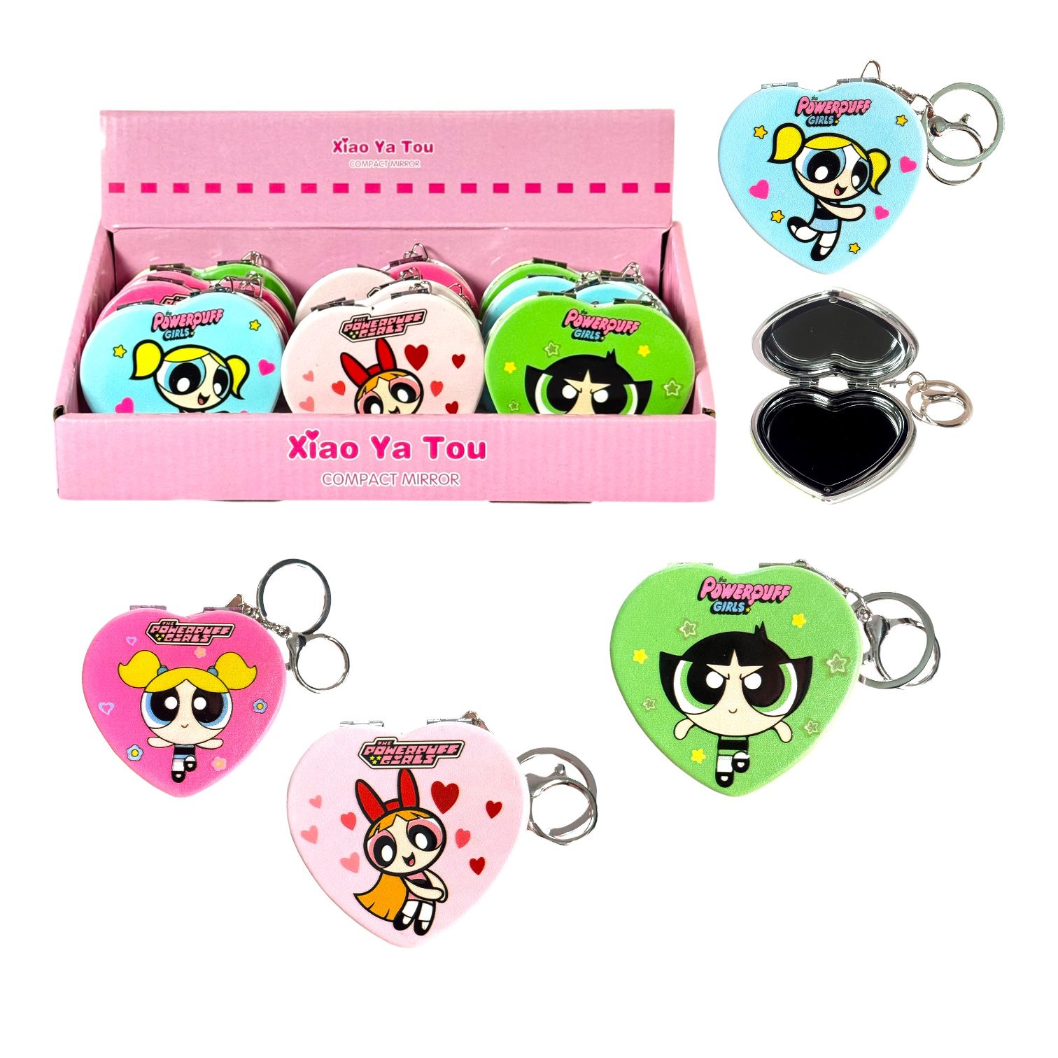 ESPEJO DOBLE PLANO CORAZON LLAVERO CHICAS SUPER PODEROSAS