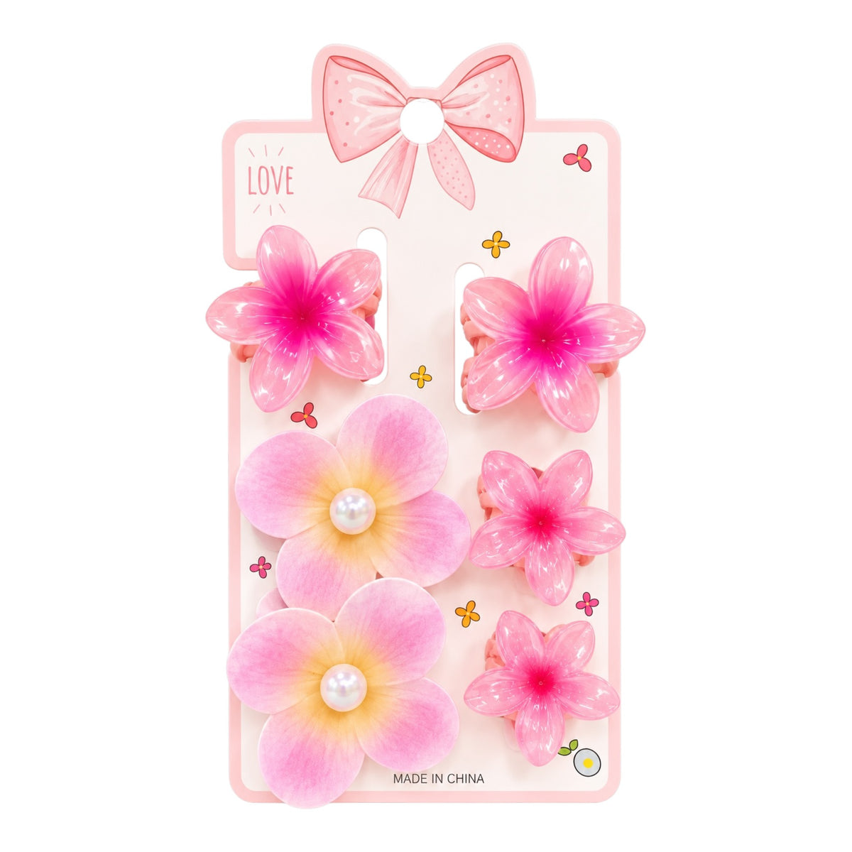 CARTON MOÑO LOVE 2 CAIMAN PEQUE FLOR HAWAI 2 PINZAS Y 2 MOÑITAS