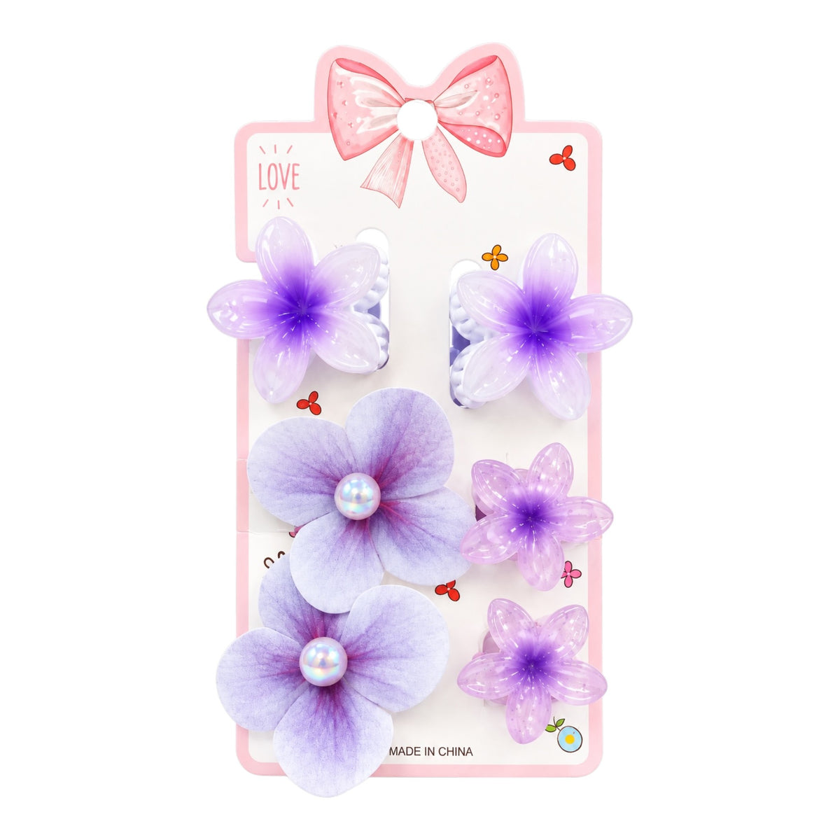 CARTON MOÑO LOVE 2 CAIMAN PEQUE FLOR HAWAI 2 PINZAS Y 2 MOÑITAS