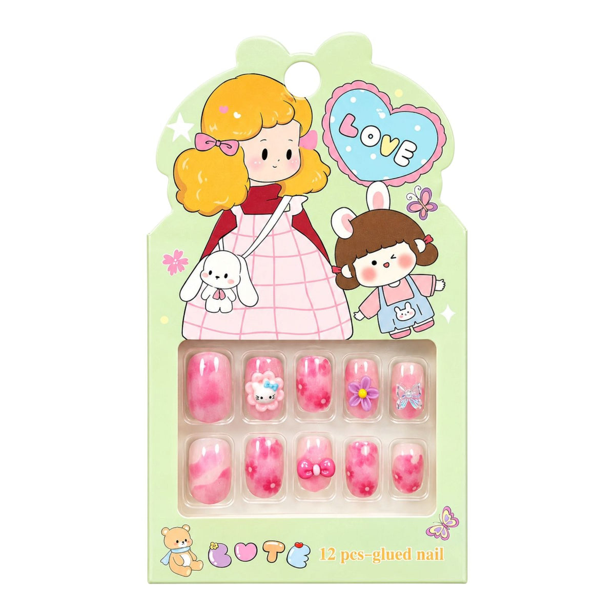 SET X12 UÑAS CON PINES NIÑAS ANIMALITOS