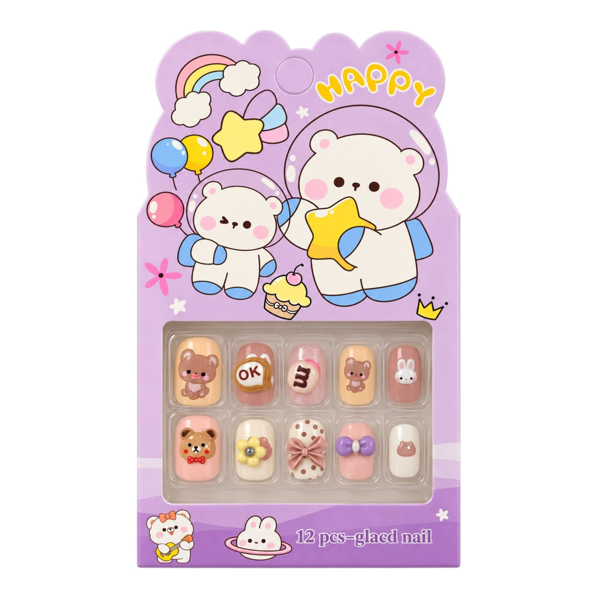 SET X12 UÑAS CON PINES NIÑAS ANIMALITOS