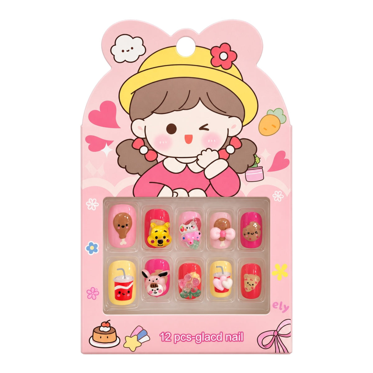 SET X12 UÑAS CON PINES NIÑAS ANIMALITOS