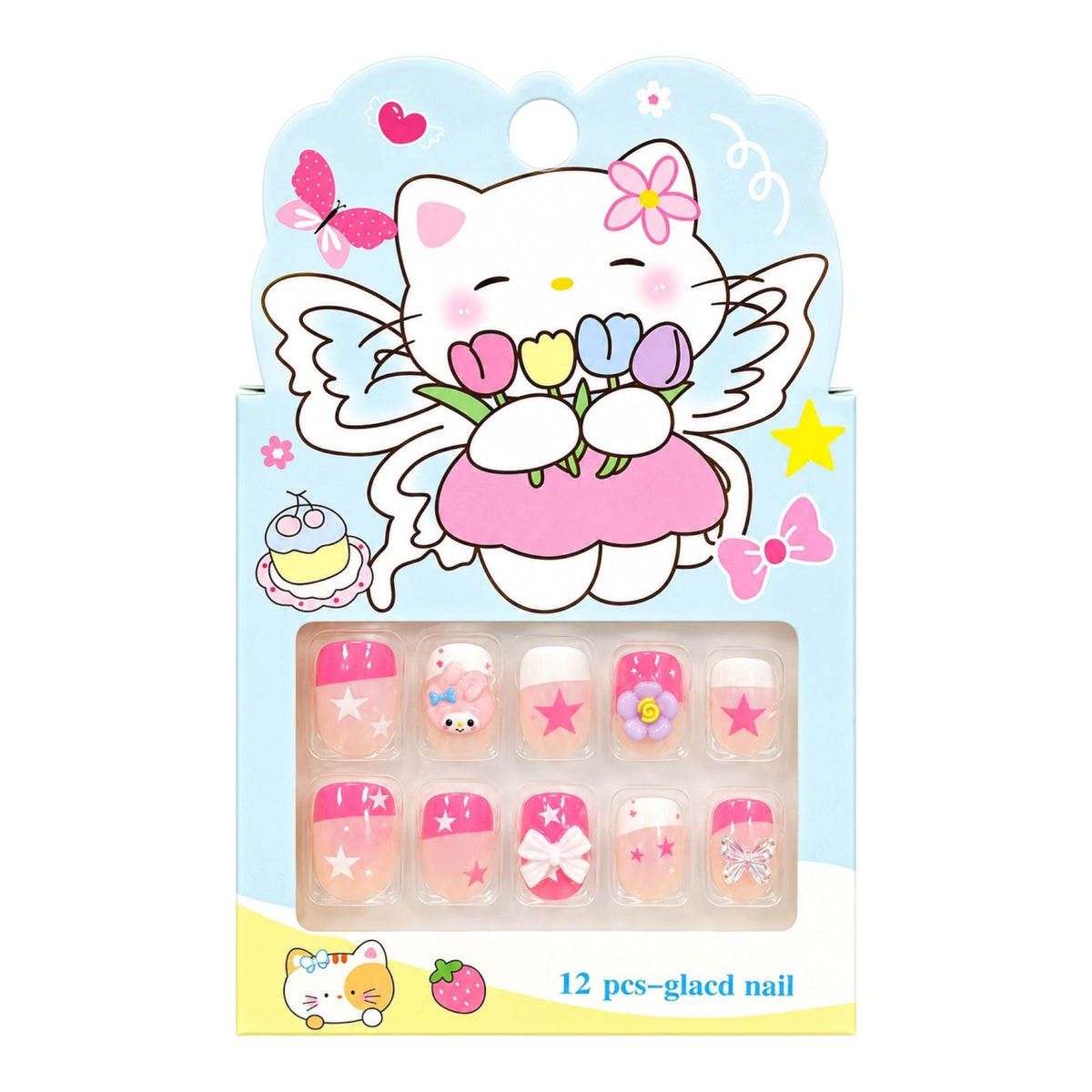 SET X12 UÑAS CON PINES NIÑAS ANIMALITOS
