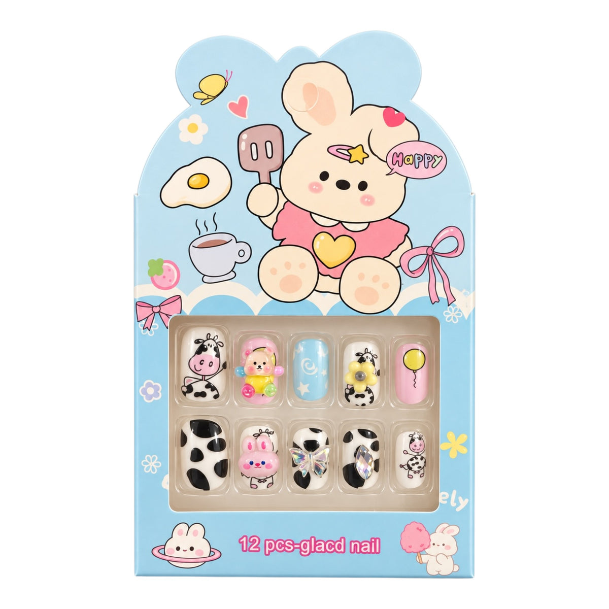SET X12 UÑAS CON PINES NIÑAS ANIMALITOS