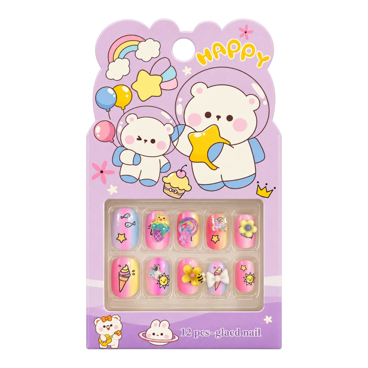 SET X12 UÑAS CON PINES NIÑAS ANIMALITOS