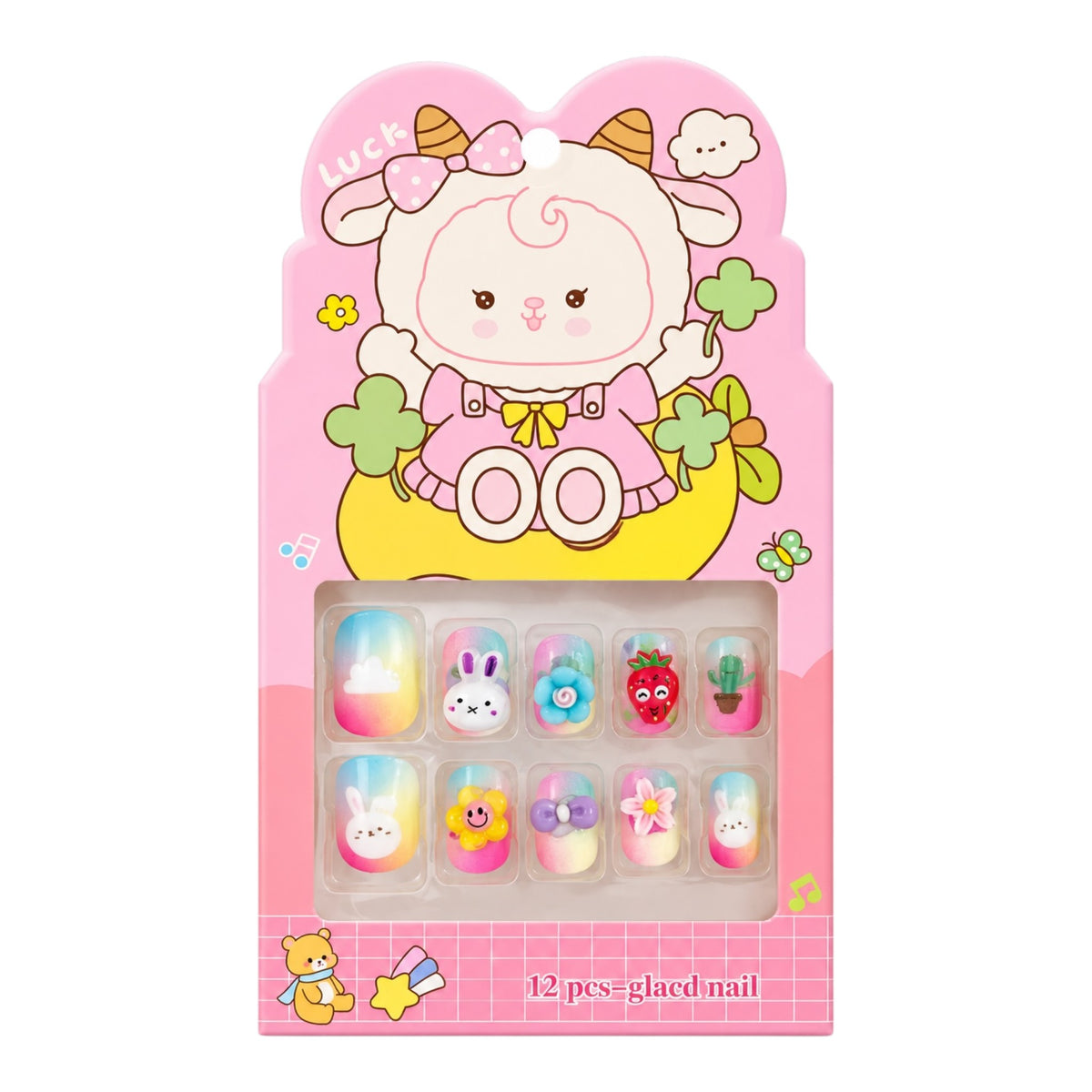SET X12 UÑAS CON PINES NIÑAS ANIMALITOS