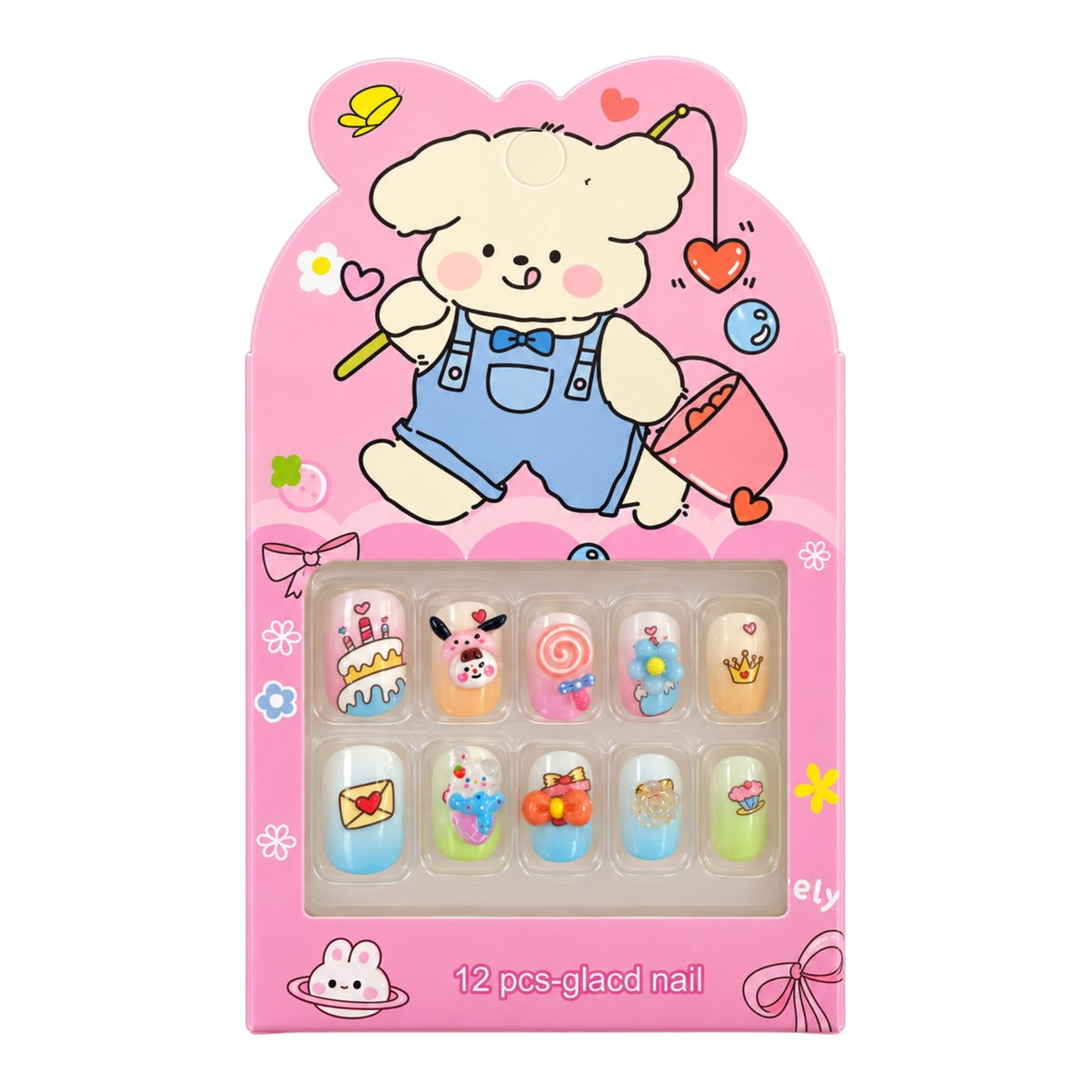 SET X12 UÑAS CON PINES NIÑAS ANIMALITOS