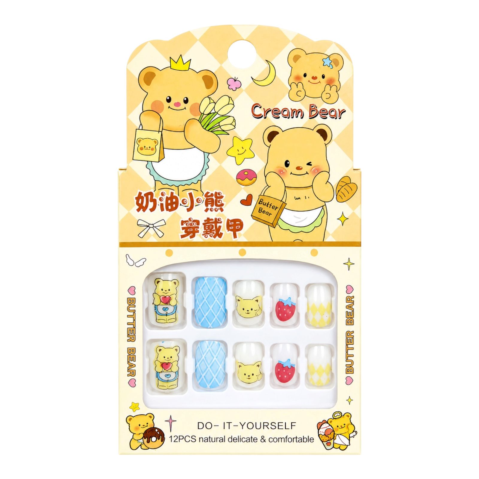 SET X12 UÑAS CREAM BEAR OSITOS