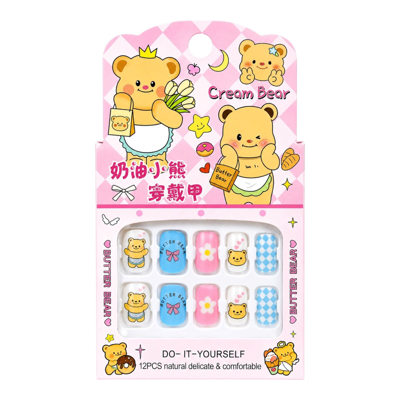 SET X12 UÑAS CREAM BEAR OSITOS