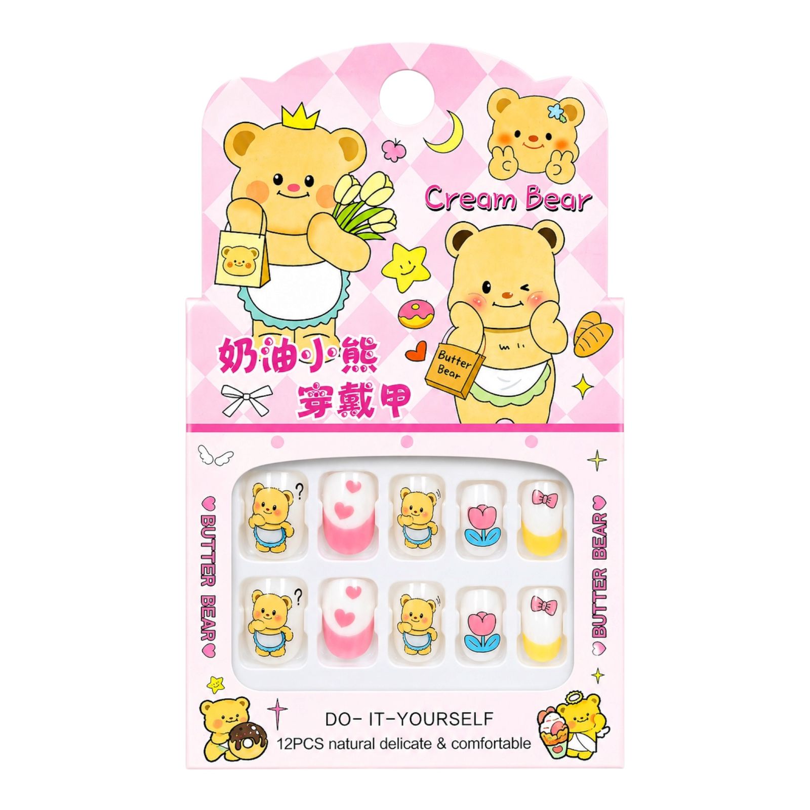 SET X12 UÑAS CREAM BEAR OSITOS