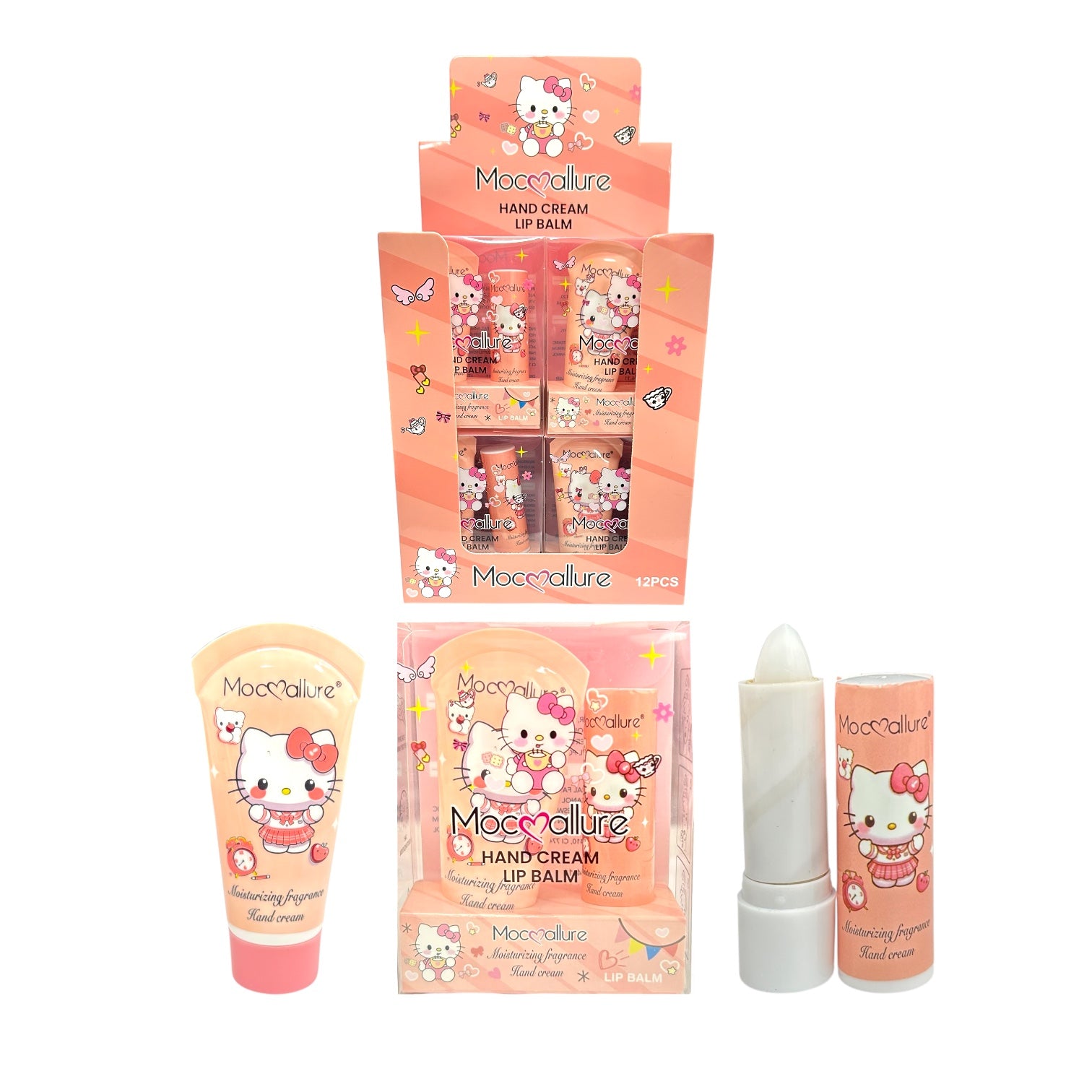 KIT CREMA DE MANOS Y LIP BALM HELLO KITTY KUROMI MY MELODY MOCALLURE