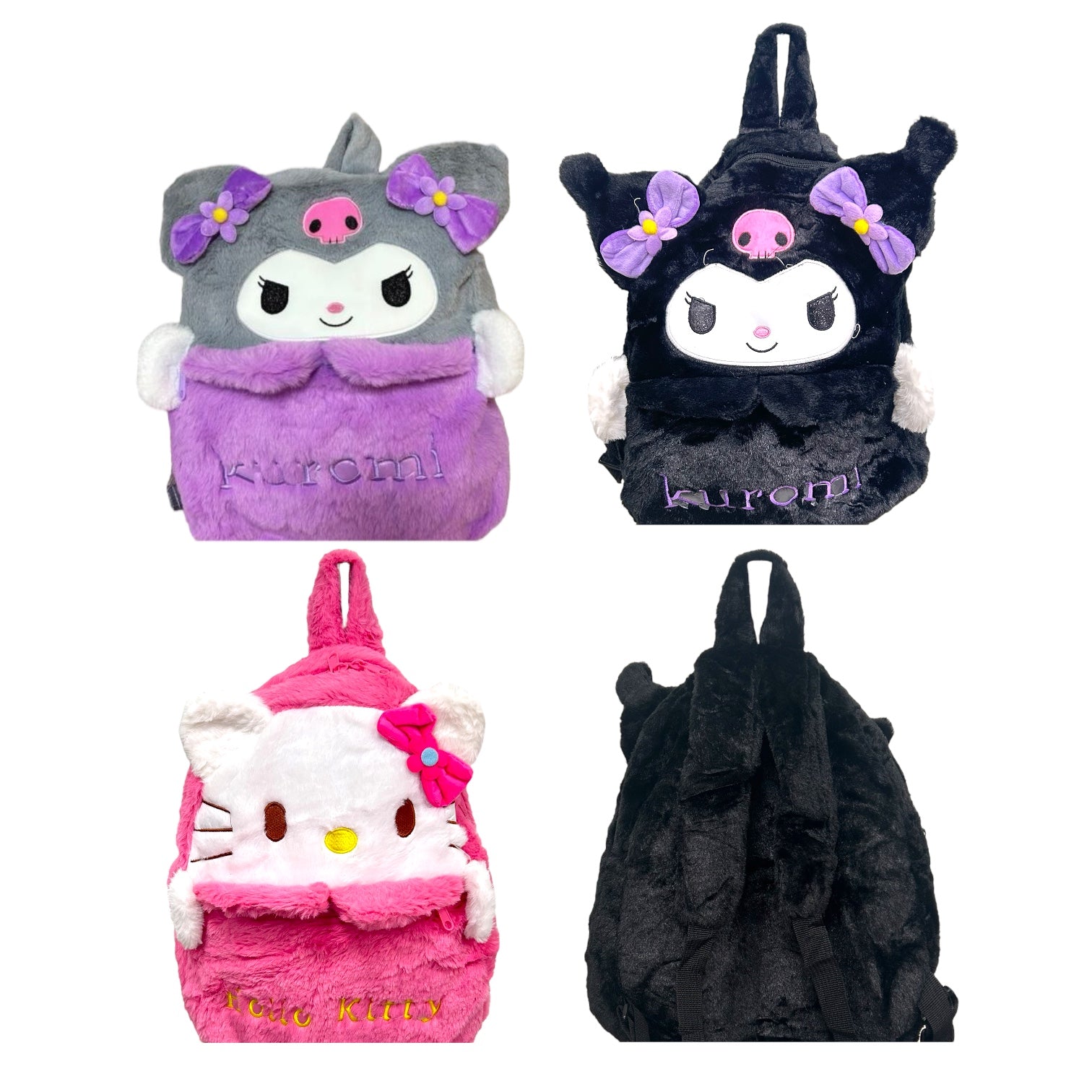 MORRAL MEDIANO PELUCHE HELLO KITTY KUROMI NEGRO Y MORADO