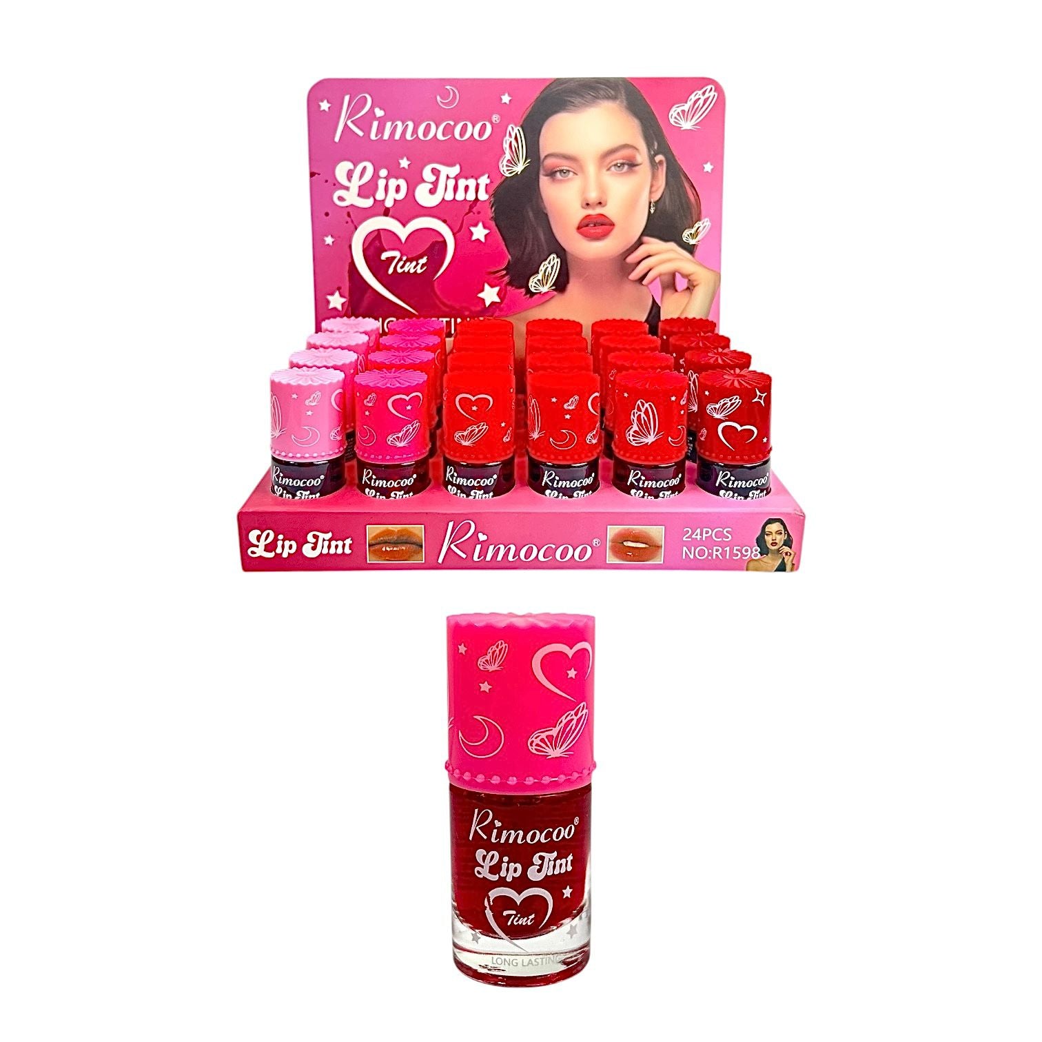 TINTA DE LABIOS REDONDA 10ML TAPA MARIPOSAS RIMOCOO