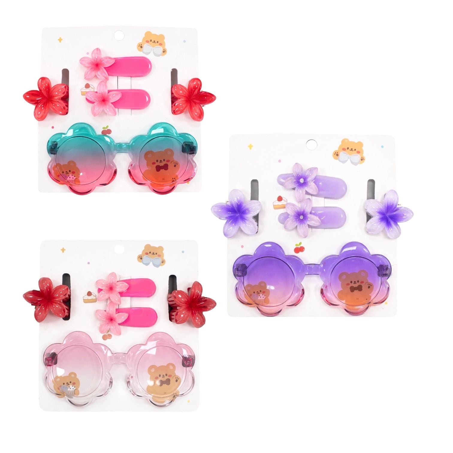 CARTON OSITOS GAFAS FLORECITA 2 PINZAS Y 2 MINI CAIMAN FLOR HAWAI